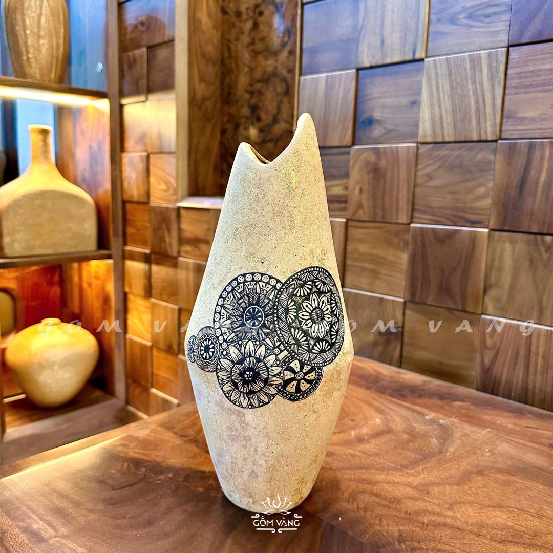 Handmade Ceramic Vase: Mandala Zentangle Art, Boho Decor (32cm) - Etsy