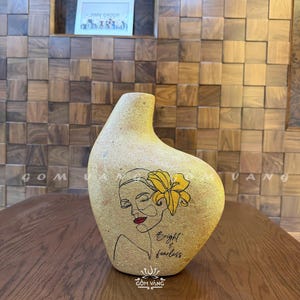 Handmade Gold Ceramic Vase – Abstract Shape Woman Line Art with Lily, Sculptural Modern Vase, Feminine Home Decor, Unique Pottery