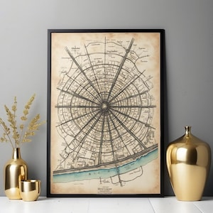 Vintage Paris Map Poster – Printable Antique City Map Wall Art | Hand-Drawn Old World Parchment Decor | Digital Download