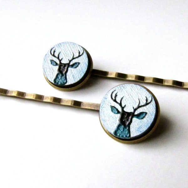 Deer Antler Bobby Pins or Snap Hair Clip Barrettes, Woodland