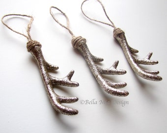 Antler Ornaments with Gold Glitter and Twine