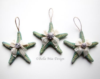 Starfish Ornaments, Set of 3, Beach Wedding Decorations