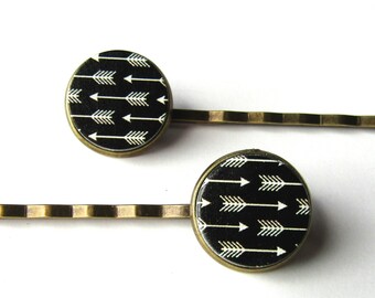 Black and White Arrow Bobby Pins, Archery Hair Clips