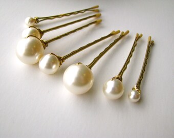 Cream Ivory Pearl Hair Pin Set of 7 in Mixed Sizes