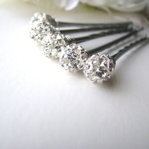 Crystal Silver Rhinestone Hair Pins, 8mm Wedding Hairpins image 4