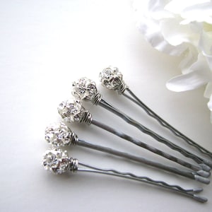 Crystal Silver Rhinestone Hair Pins, 8mm Wedding Hairpins image 1