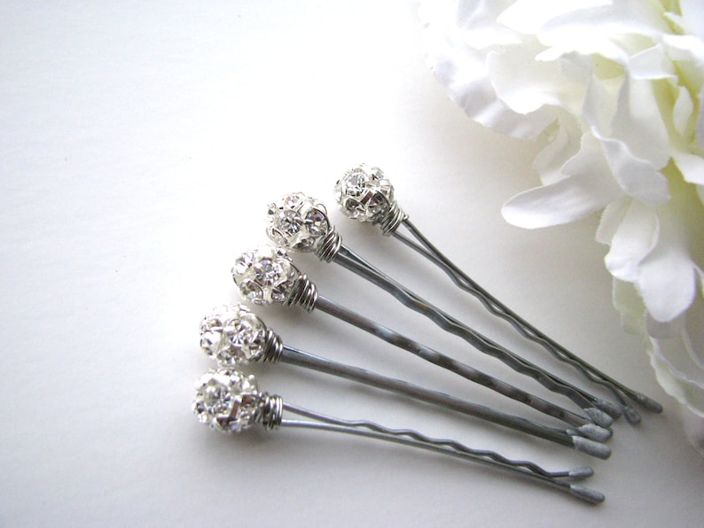 Crystal Silver Rhinestone Hair Pins, 8mm Wedding Hairpins image 1