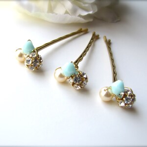 Mint and Gold Hair Pins, Mint Green Wedding, Glitz and Shimmer image 2