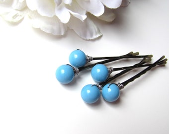 Turquoise Bobby Pins, Bridesmaid Hair Pin Set, Something Blue Hair Pins