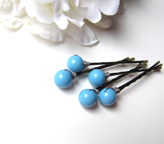 Turquoise Bobby Pins Bridesmaid Hair Pin Set Something Blue Etsy