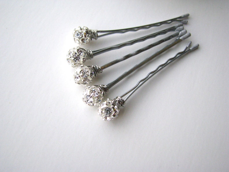 Crystal Silver Rhinestone Hair Pins, 8mm Wedding Hairpins image 3