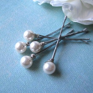 Wedding White Pearl Hair Pin Set Swarovski image 1