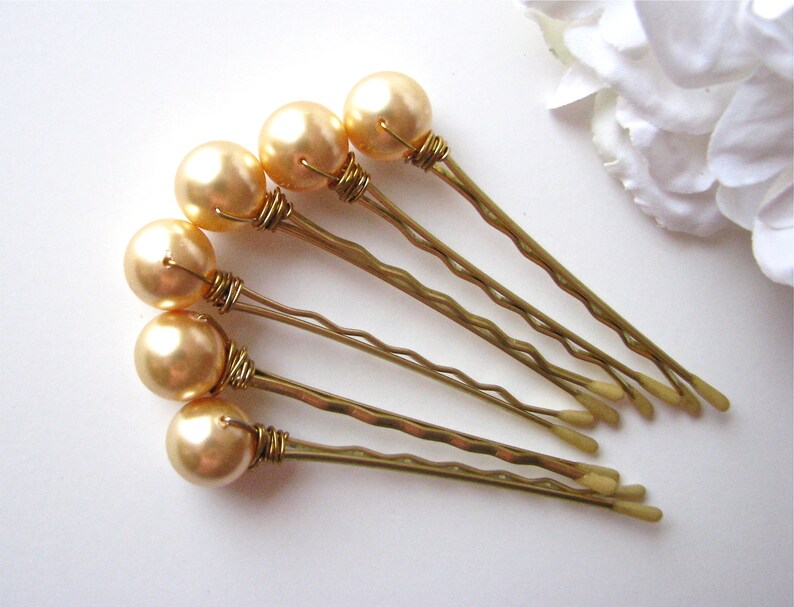Gold Pearl Hair Pins Wedding Set of 6 Etsy