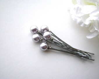 Lavender Pearl Hair Pin Set Swarovski, 8mm