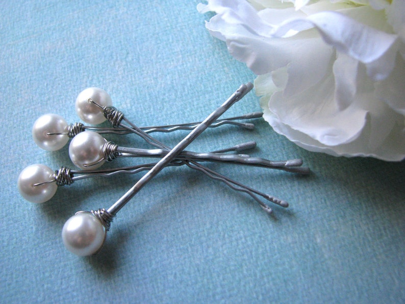Wedding White Pearl Hair Pin Set Swarovski image 4