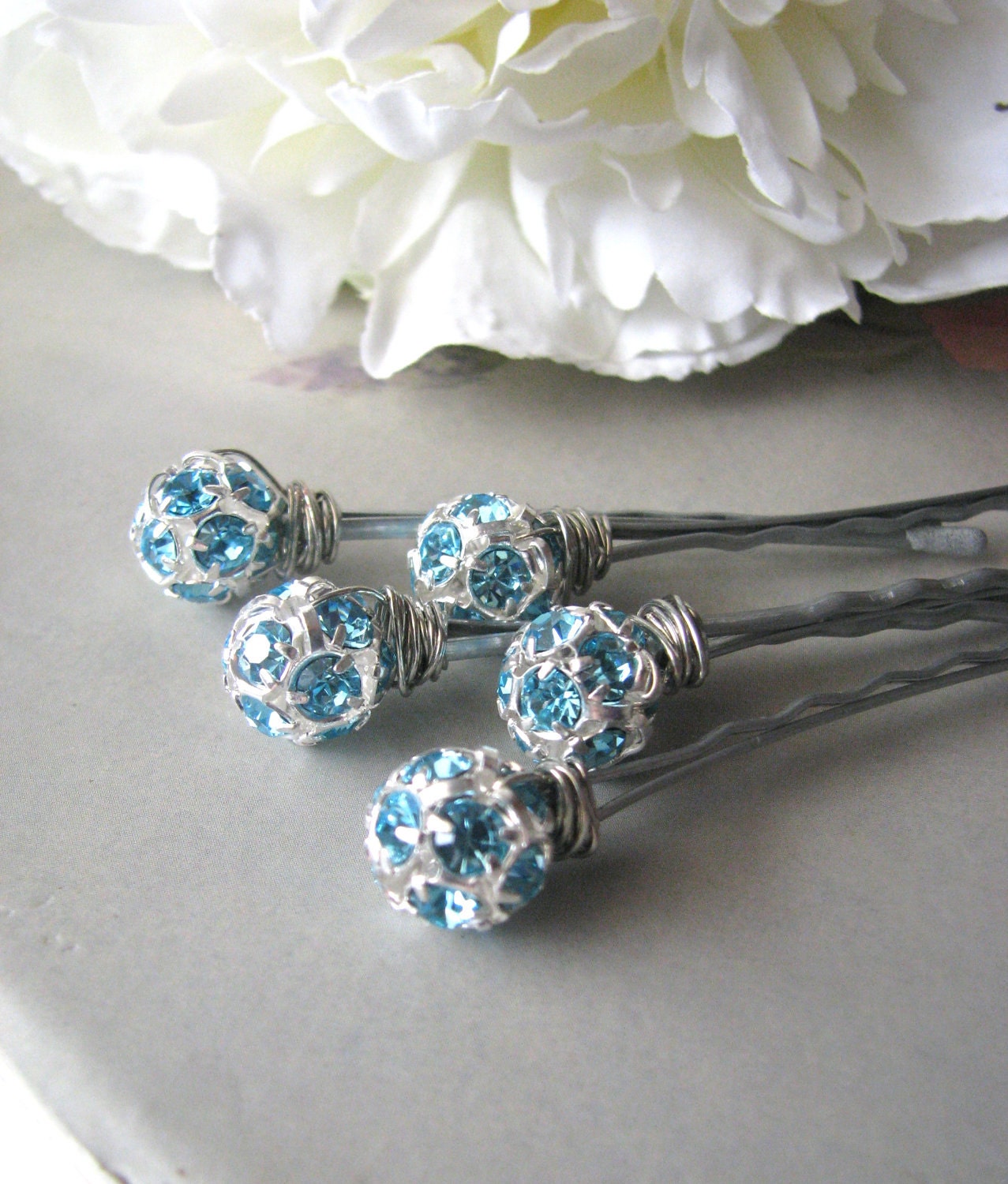 Aqua Rhinestone and Silver Hair Pin Set Something Blue 10mm Etsy