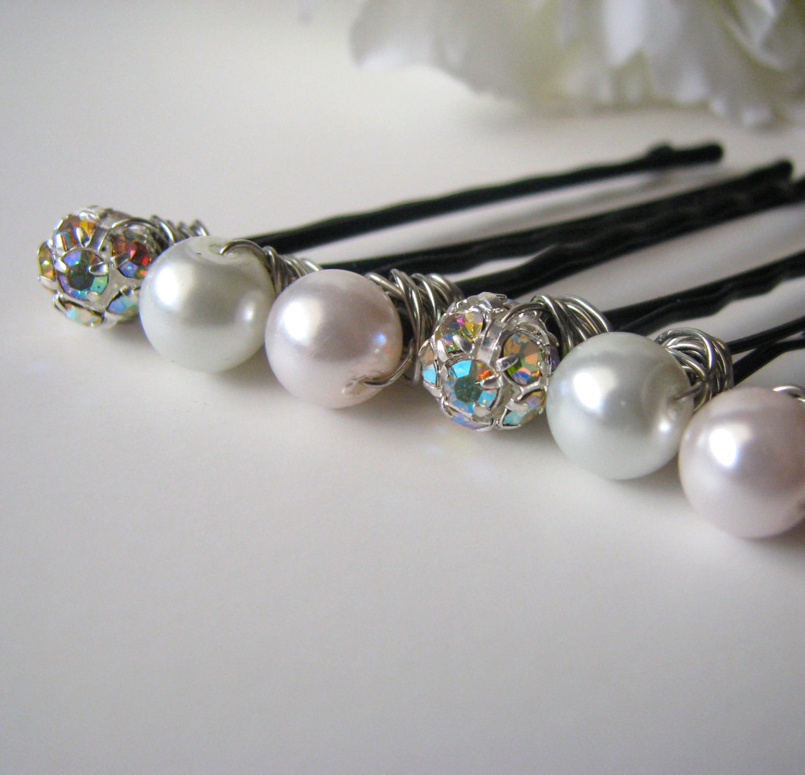 Pearl and Rhinestone Hair Pins Blush Pink and White Romance Etsy
