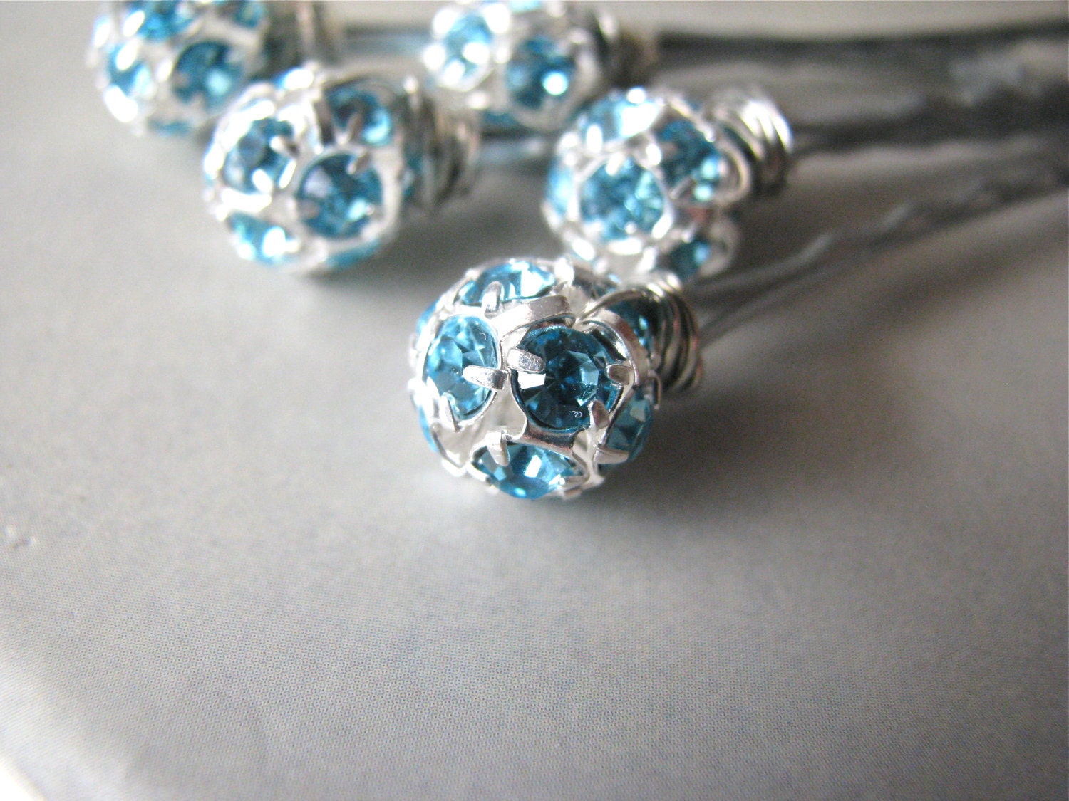 Aqua Rhinestone and Silver Hair Pin Set Something Blue 10mm Etsy