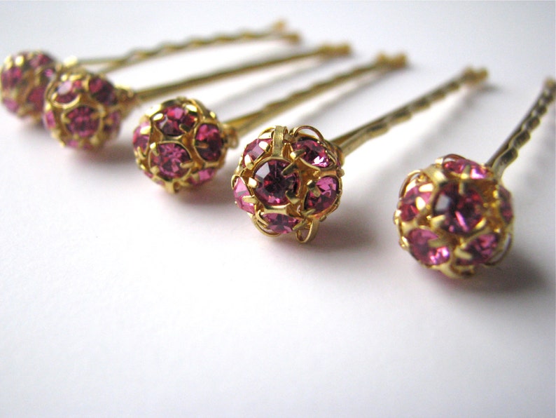 Pink Crystal Rhinestone Hair Pin Set Wedding Bobby Pins Etsy