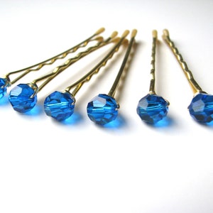 Blue Swarovski Bobby Pins Crystal Set of 6, Capri Mykonos blue image 3