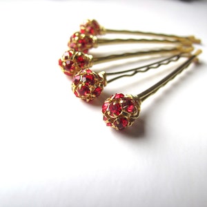 Red and Gold Hair Pins, Rhinestone Crystal Christmas Bobby Pins image 1