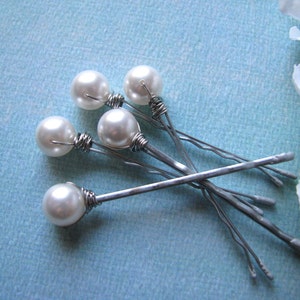 Wedding White Pearl Hair Pin Set Swarovski image 2