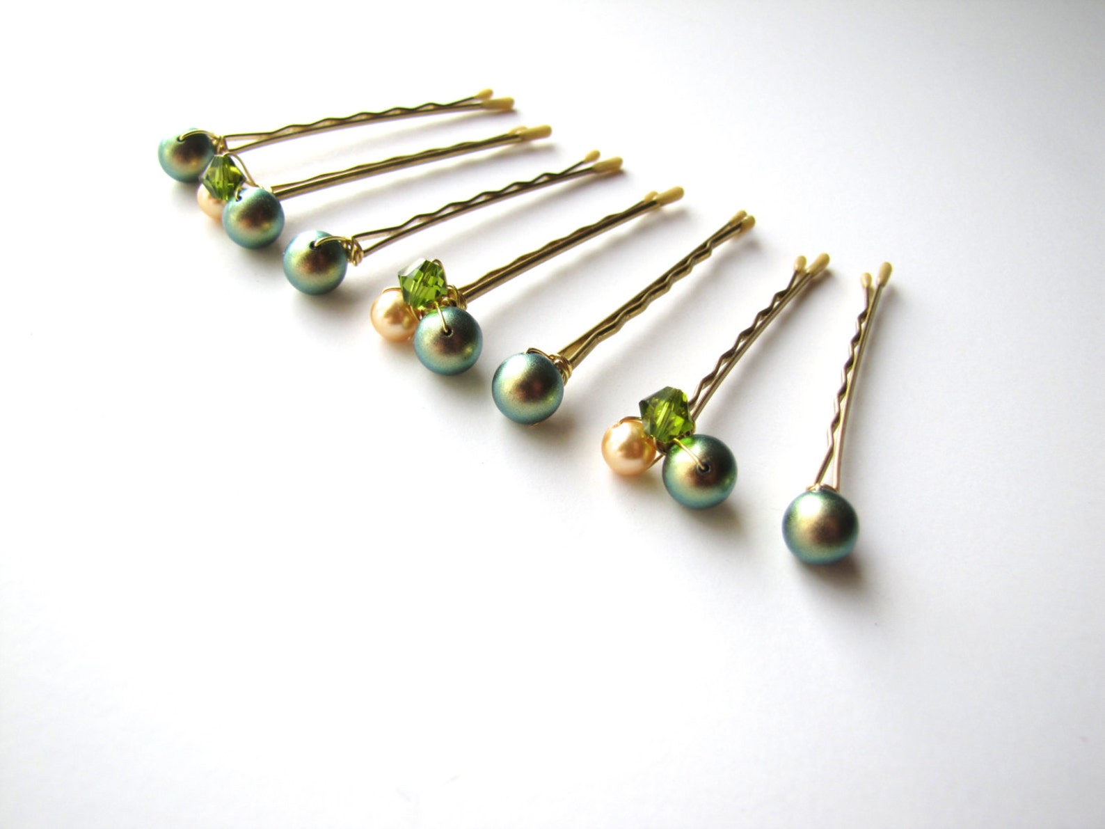 Green Hair Pins Clusters Large Set Swarovski Iridescent Green Etsy