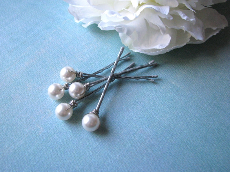 Wedding White Pearl Hair Pin Set Swarovski image 3