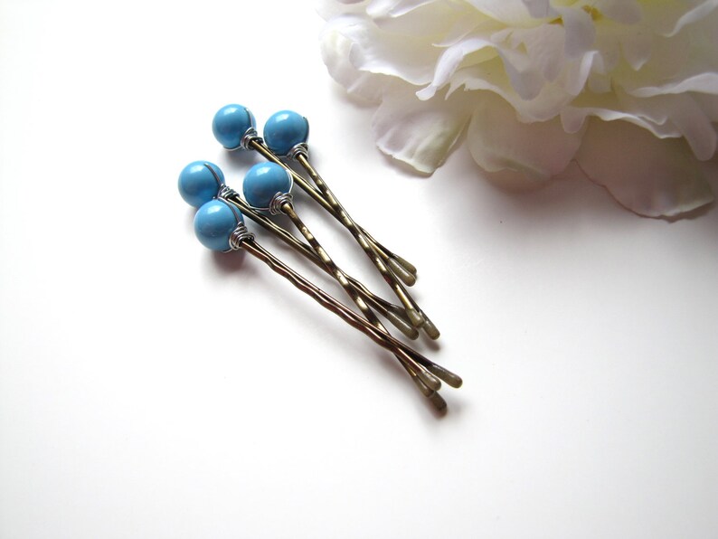 Turquoise Bobby Pins Bridesmaid Hair Pin Set Something Blue Etsy