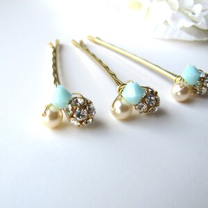 Mint and Gold Hair Pins, Mint Green Wedding, Glitz and Shimmer image 3