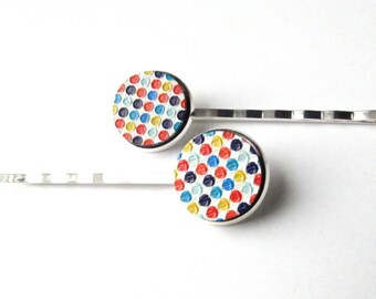 Confetti Dots Bobby Pins or Hair Clips, Multi Colored Tiny Polka Dots