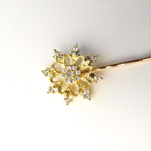 Gold Snowflake Wedding Hair Pin, Rhinestones Crystal Christmas Bobby Pin image 5