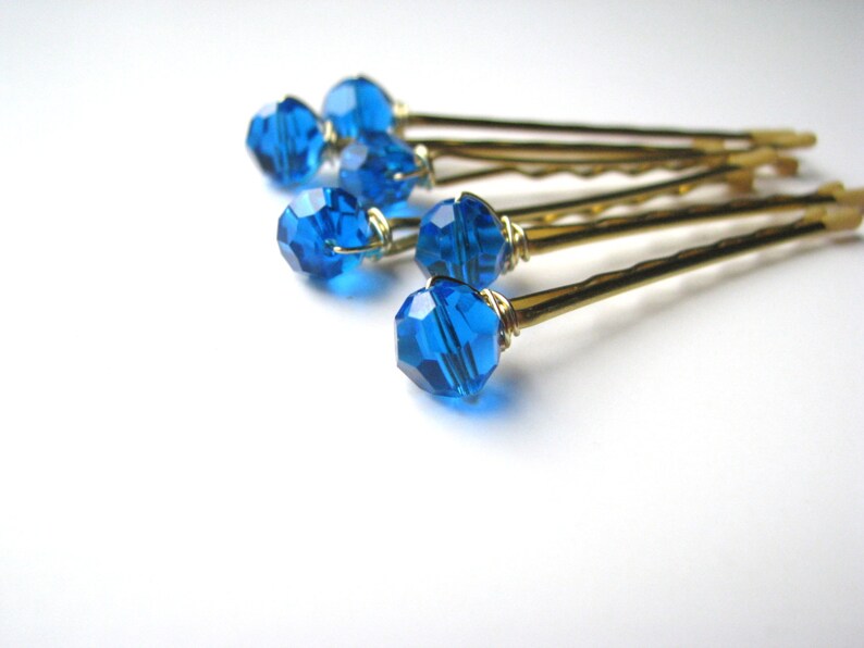 Blue Swarovski Bobby Pins Crystal Set of 6, Capri Mykonos blue image 2