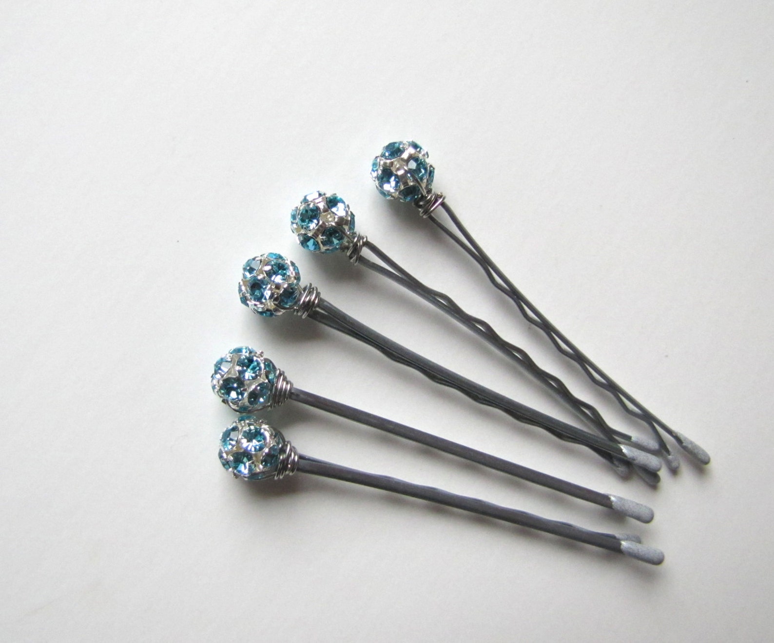 Blue Crystal Bobby Pins - wide 1