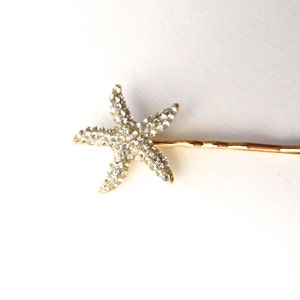 Crystal Starfish Bobby Pin, Beach Wedding Gold Diamante Hair Pin 画像 4