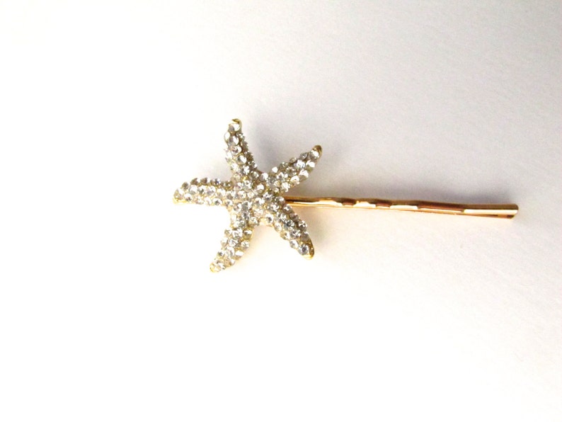Crystal Starfish Bobby Pin, Beach Wedding Gold Diamante Hair Pin 画像 4