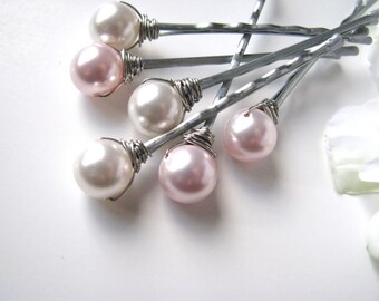 Pink and White Hair Pearl Pins Wedding Set