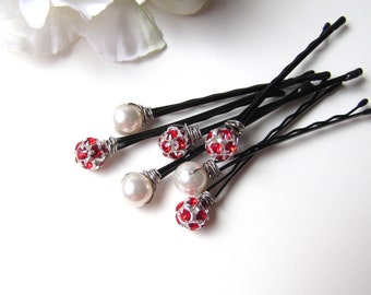 Red and White Wedding Hair Pins Set