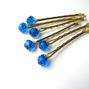 Blue Swarovski Bobby Pins Crystal Set of 6, Capri Mykonos blue image 1
