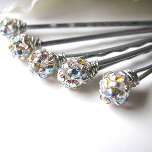 Bridal Rhinestone Hair Pins Set, Czech Crystal AB