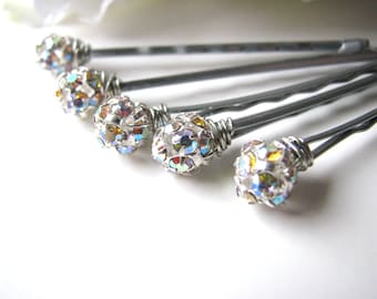 Bridal Rhinestone Hair Pins Set, Czech Crystal AB