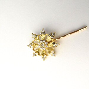 Gold Snowflake Wedding Hair Pin, Rhinestones Crystal Christmas Bobby Pin image 4