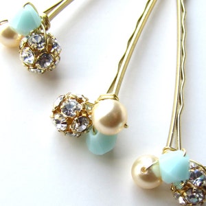 Mint and Gold Hair Pins, Mint Green Wedding, Glitz and Shimmer image 1