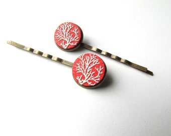 Red and White Branch Bobby Pins