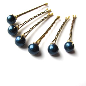 Hair Pins Teal Blue Pearl, Set of 6 Bobby Pins image 3