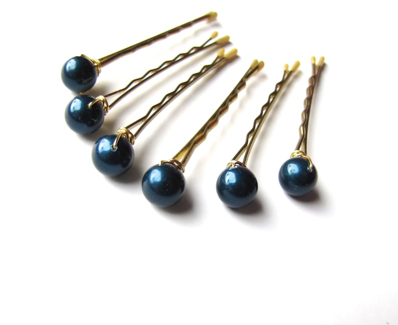 Hair Pins Teal Blue Pearl, Set of 6 Bobby Pins image 3