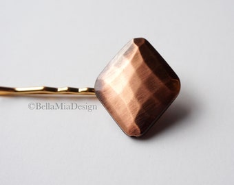 Geometric Bobby Pin, Copper Colored Hammered Diamond Shaped Pin