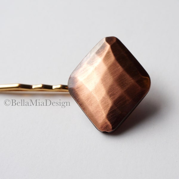 Geometric Bobby Pin, Copper Colored Hammered Diamond Shaped Pin