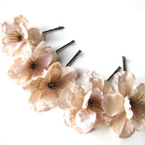 Cream Ivory and Lace Wedding Hair Pin Flowers Set