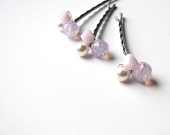 Light Pink Hair Pins Set, Rosewater Swarovski Crystal and Pearl